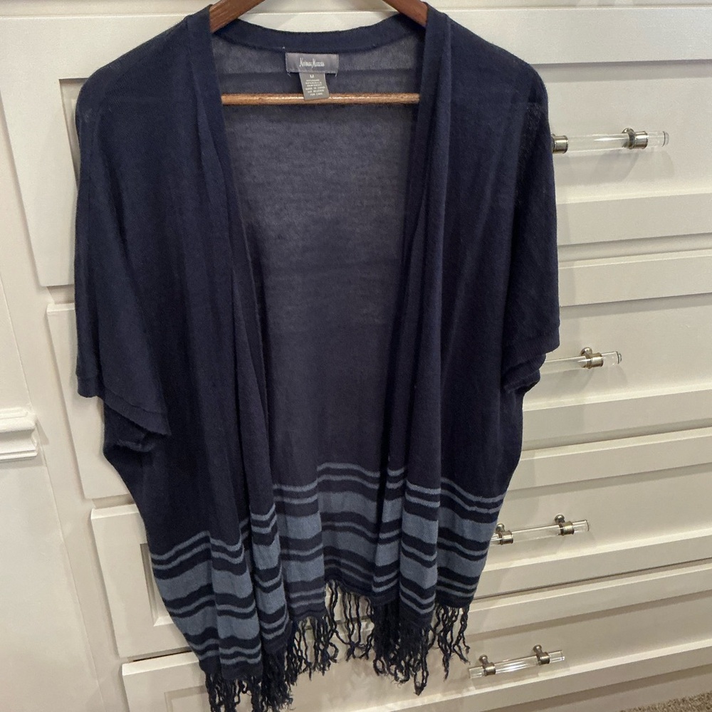 Neiman Marcus Navy Blue Fringe Cardigan - Picture 2 of 8